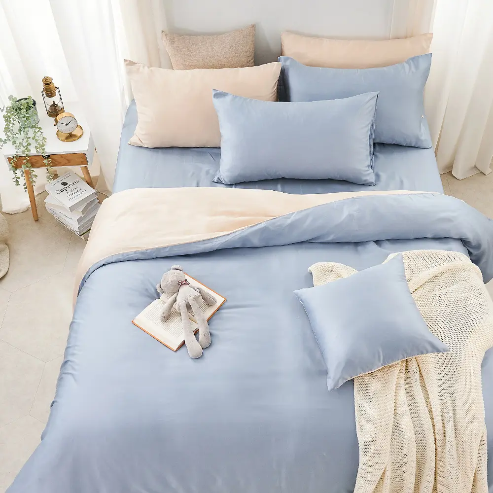 【DUYAN 竹漾】60支 100%萊賽爾天絲 床包枕套組-單人/雙人/加大/特大 多款任選 臺灣製#蔚藍空鏡 單人床包二件組-蔚藍空鏡,單人床包二件組