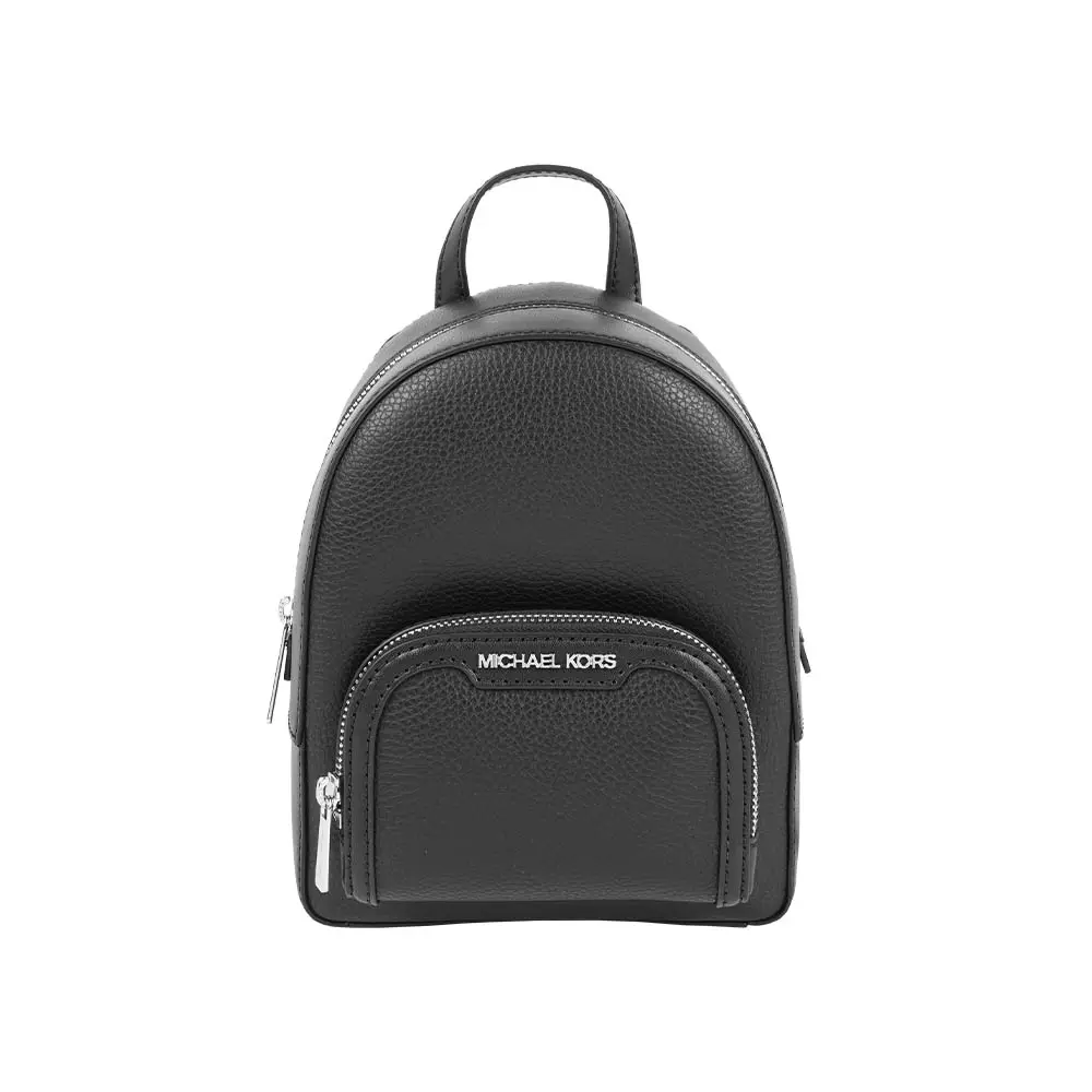【Michael Kors】Jaycee 銀字荔枝皮革拉鍊口袋迷你後揹包(黑色)