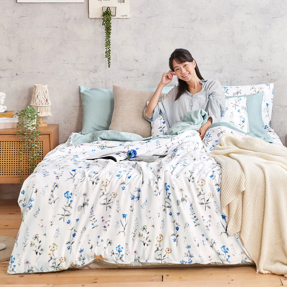 【DUYAN 竹漾】奧地利天絲 床包枕套組-單人/雙人/加大 多款任選 臺灣製#藍縷碎花 雙人加大床包三件組-藍縷碎花,雙人加大床包三件組