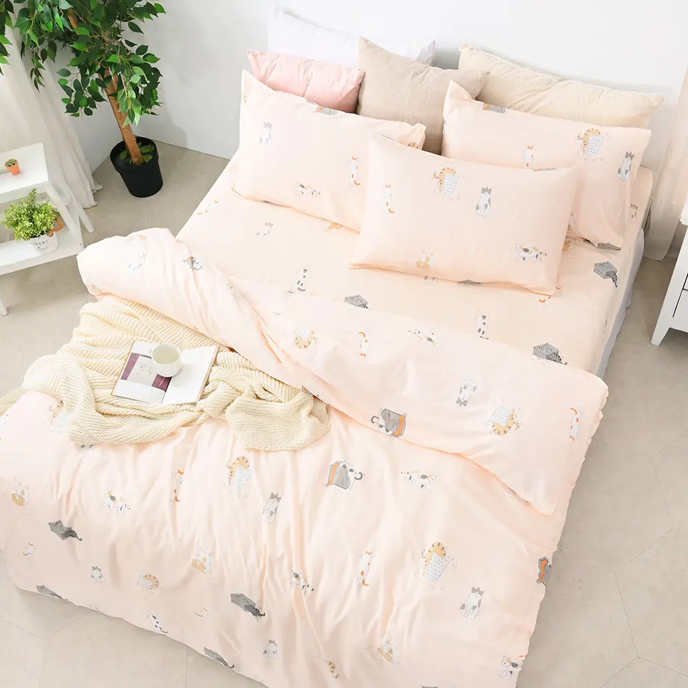 【DUYAN 竹漾】奧地利天絲 床包枕套組-單人/雙人/加大 多款任選 臺灣製#尋覓小貓 雙人床包三件組-尋覓小貓,雙人床包三件組