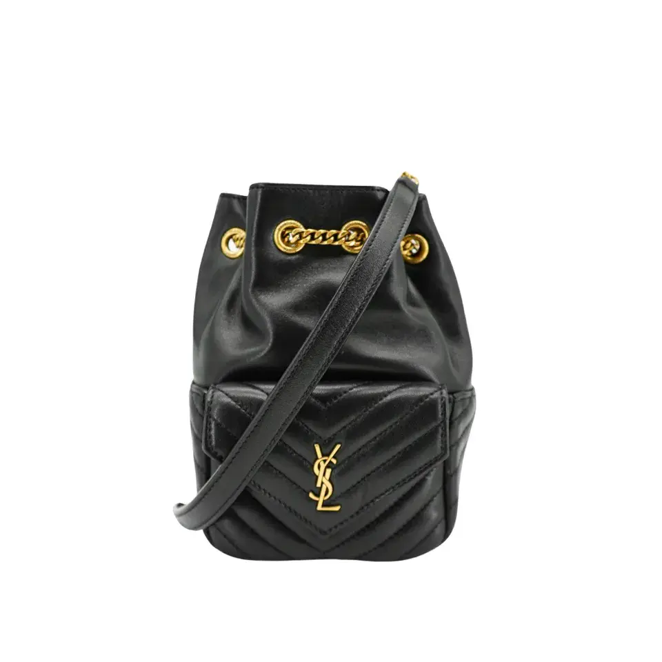 YSL Joe Mini 絎縫羊皮斜背水桶包(760745-黑)