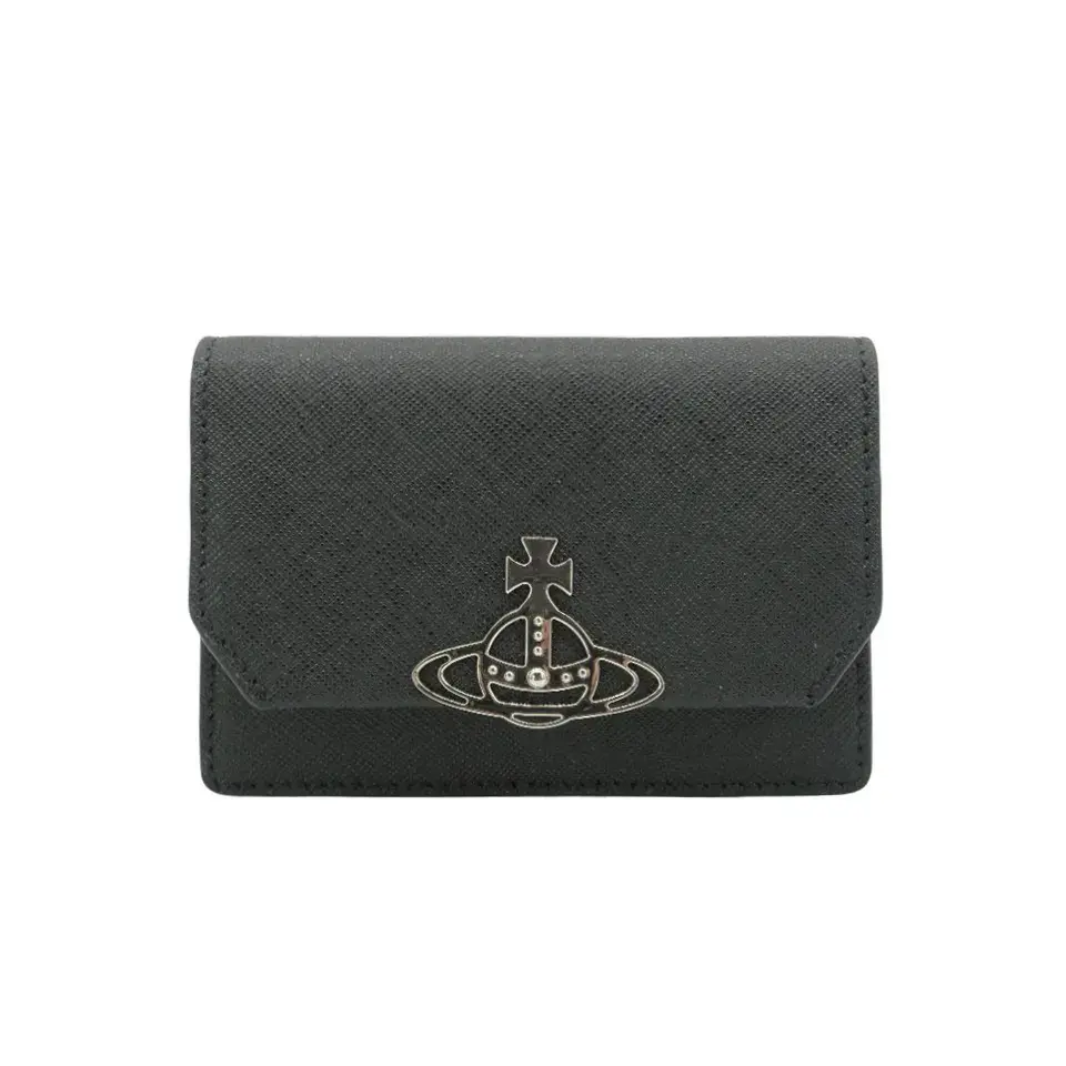 Vivienne Westwood 防刮皮星球銀logo扣式卡包(黑)