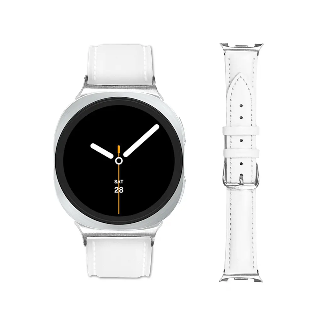 【Timo】for SAMSUNG三星 Galaxy Watch 9/Watch 8/8 Classic/Ultra 經典平紋皮革錶帶-白色
