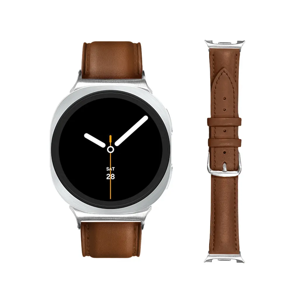 【Timo】for SAMSUNG三星 Galaxy Watch 9/Watch 8/8 Classic/Ultra 經典平紋皮革錶帶-棕色