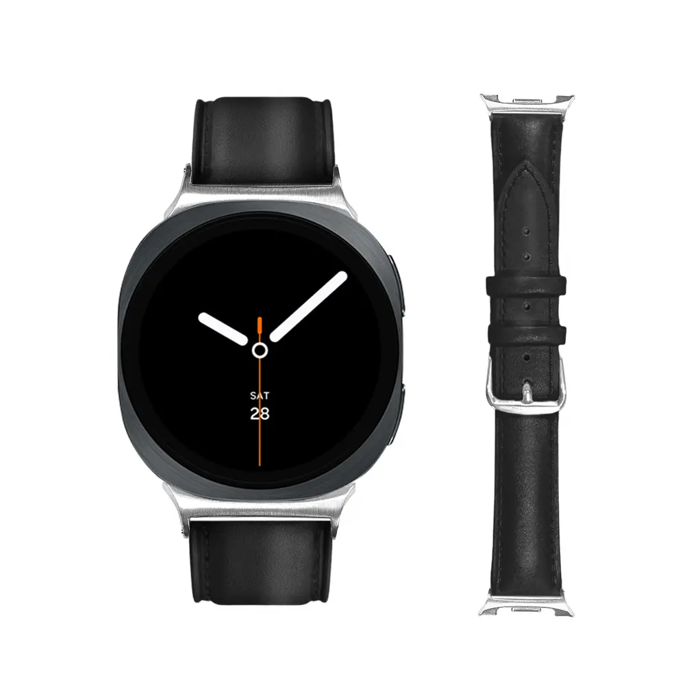 【Timo】for SAMSUNG三星 Galaxy Watch 9/Watch 8/8 Classic/Ultra 經典平紋皮革錶帶-黑色