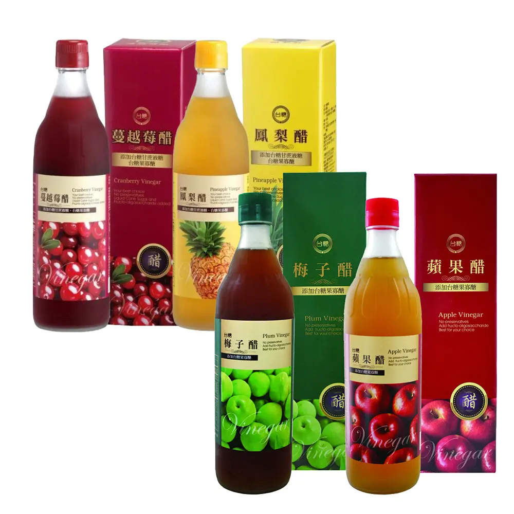 【台糖】水果醋嚐鮮組600ml(蘋果x1+梅子x1+蔓越莓x1+鳳梨x1)