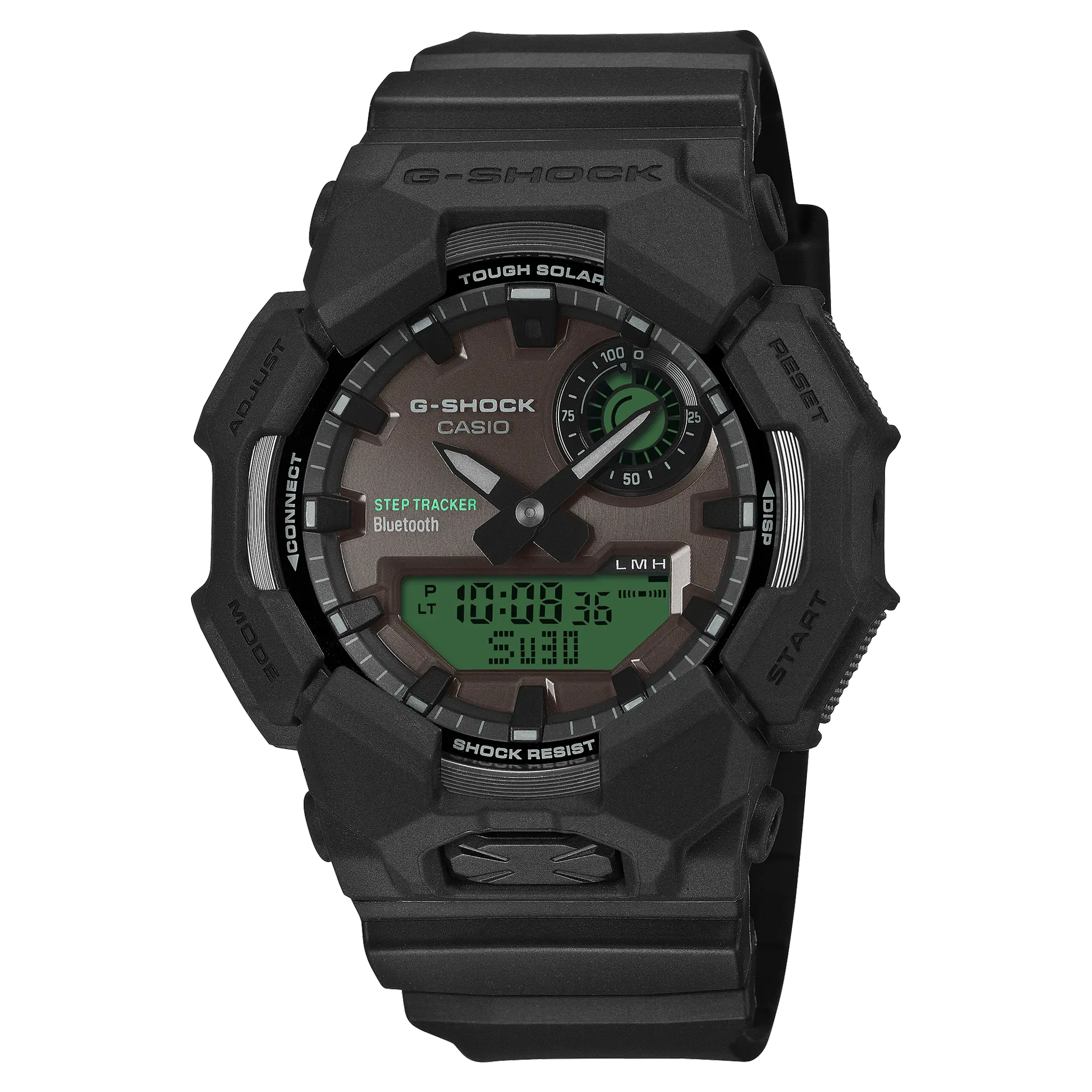 【CASIO 卡西歐】G-SHOCK 酷黑電光綠太陽能藍芽運動電子錶 GA-B010BEG-1A