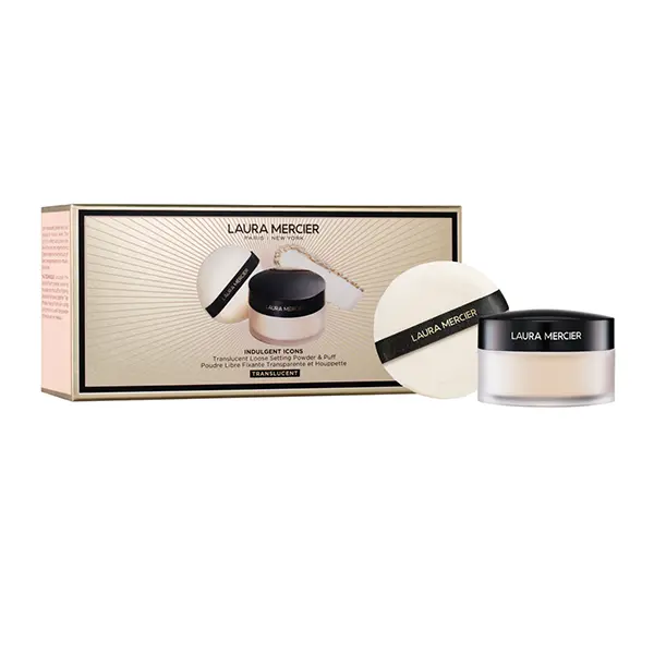 LAURA MERCIER 蘿拉蜜思 煥顏透明蜜粉組-蜜粉+天鵝絨粉撲 國際航空版