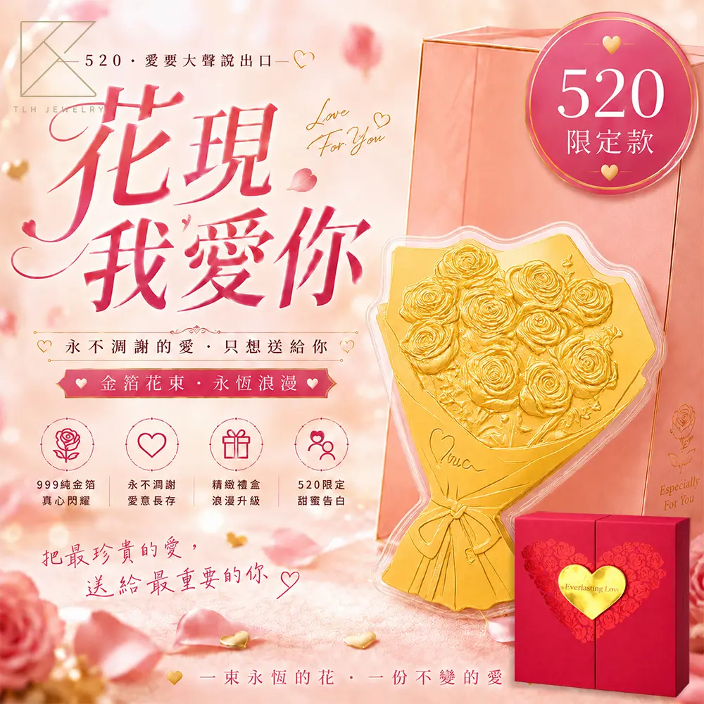 【TLH】520 永恆告白系列 花現我愛你 黃金金箔 附贈專屬禮盒