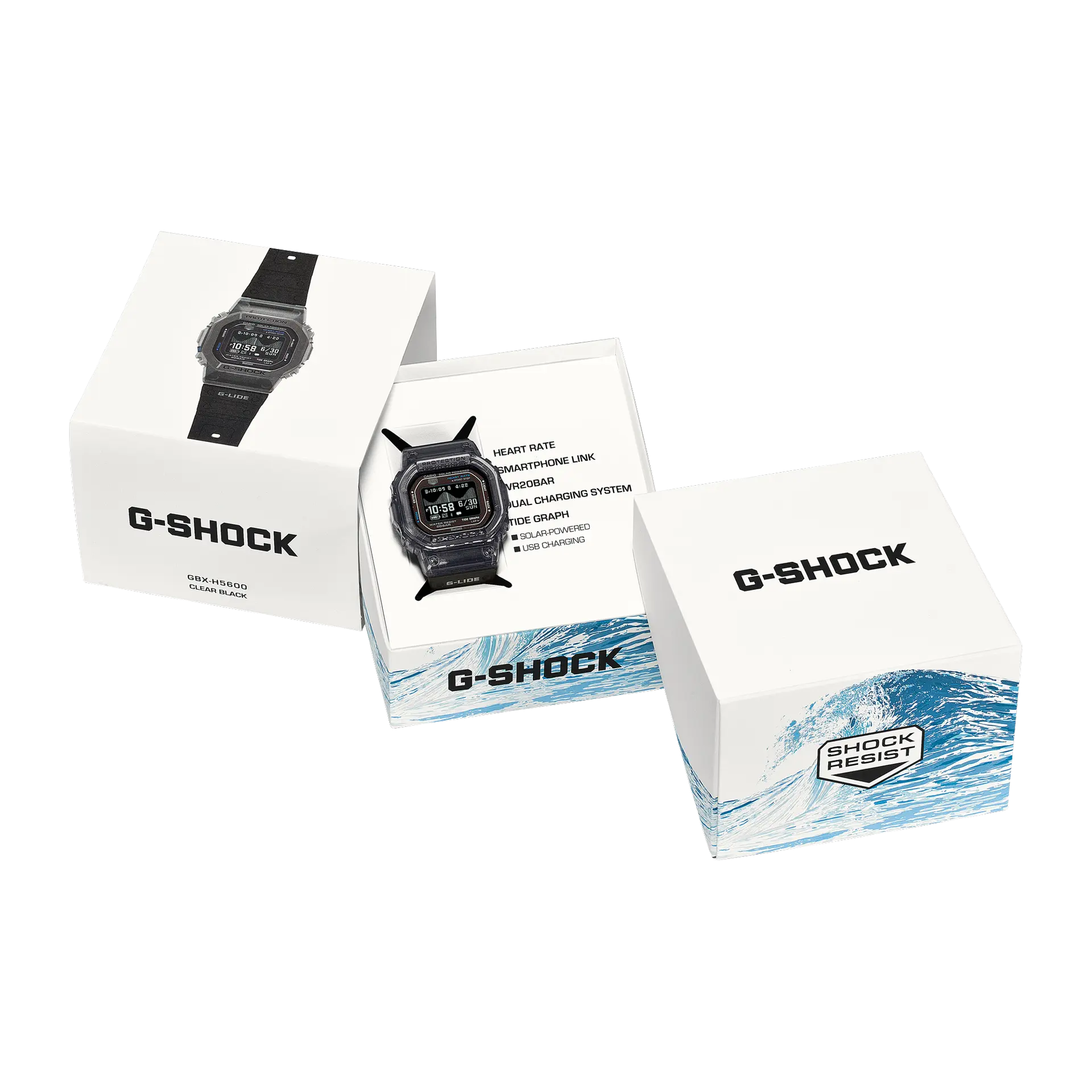 【CASIO 卡西歐】G-SHOCK G-LIDE 心率偵測從海浪到健身運動全方位太陽能電子錶 GBX-H5600-1
