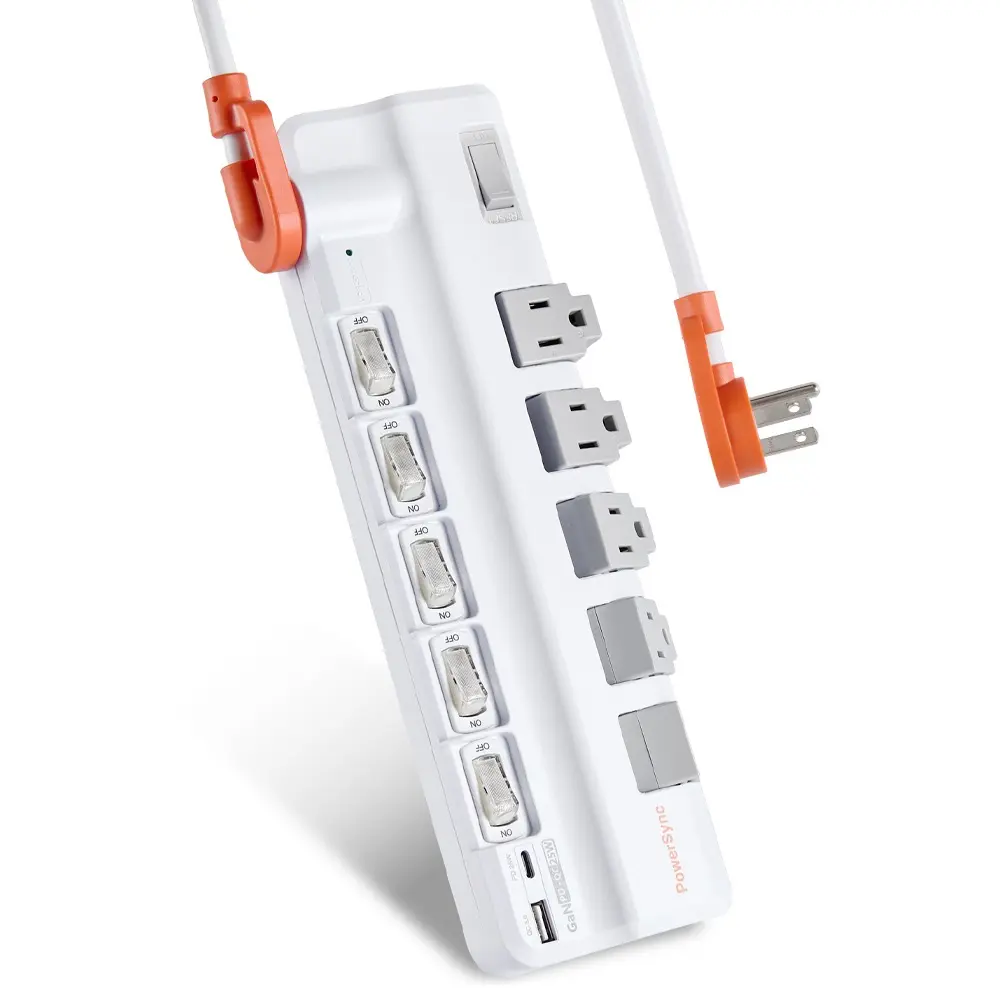 PowerSync 群加 6開5插 2埠 1A1C 防雷擊 抗搖擺 旋轉 延長線 1.8M 白