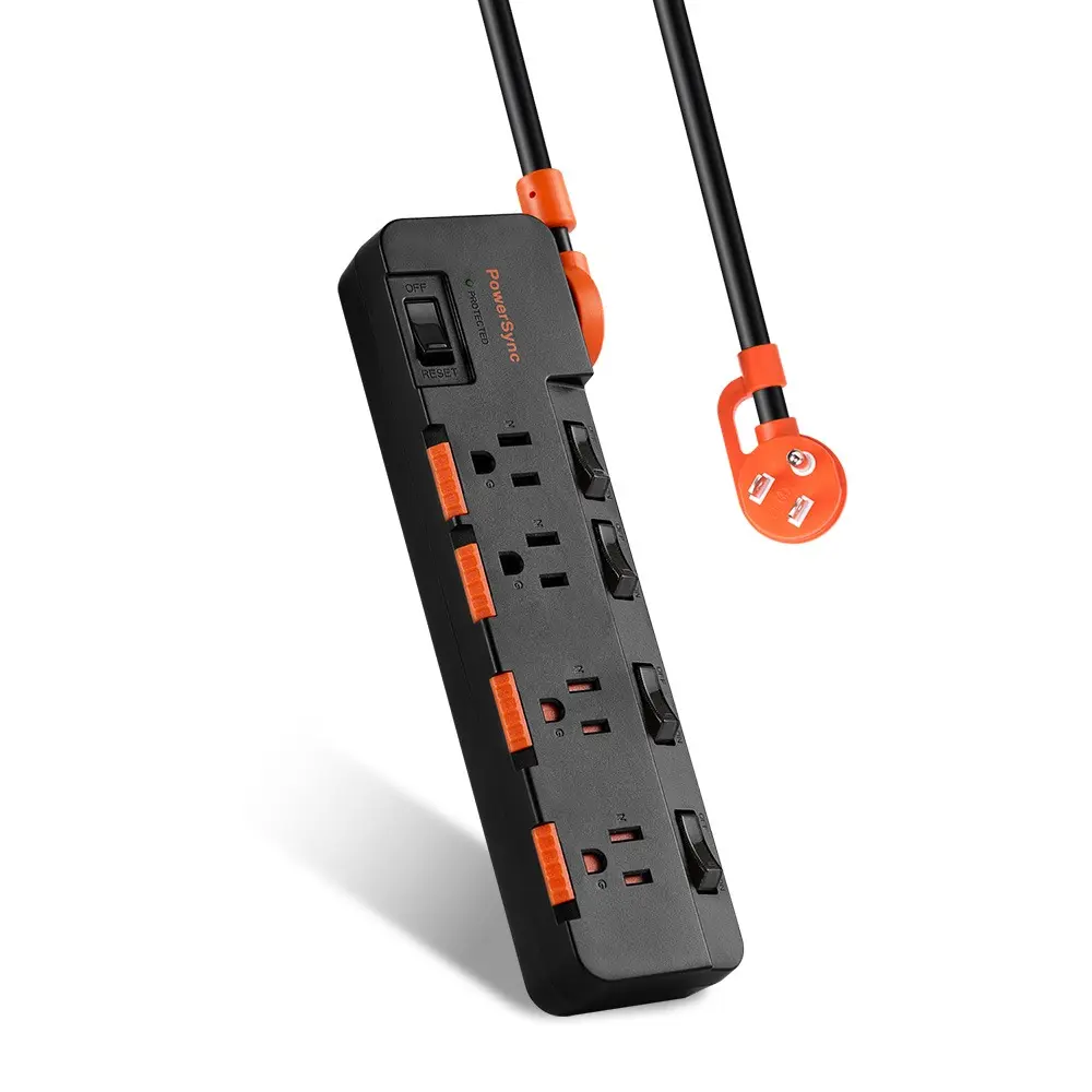 PowerSync 群加 5開4插 防雷擊 防塵 加大間距 延長線 4.5m 黑