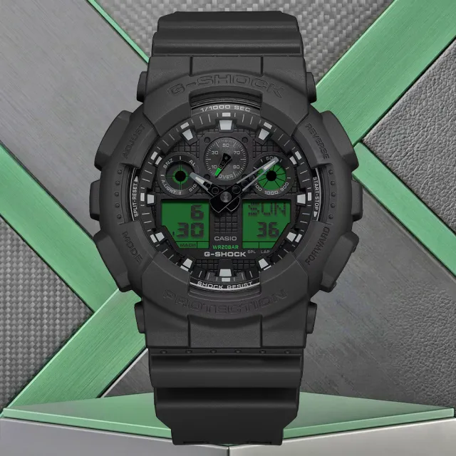 【CASIO】卡西歐G-SHOCK 電光綠 時尚雙顯腕錶 (GA-100BEG-1A)
