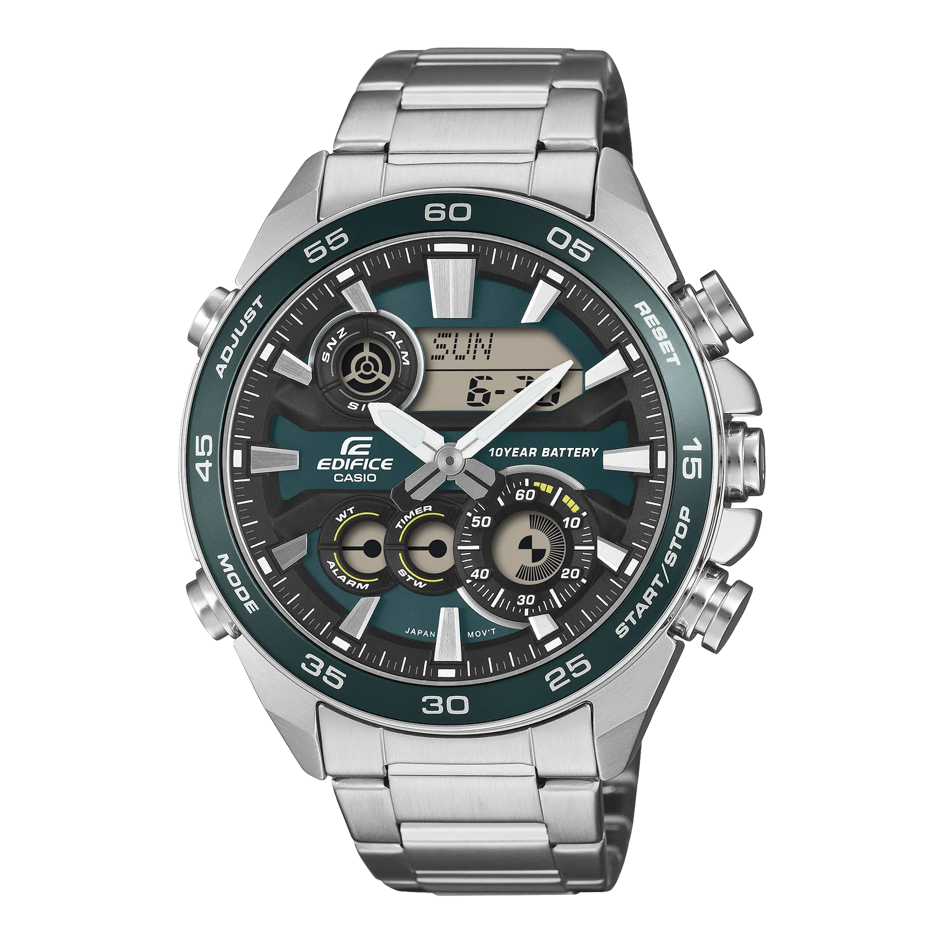 【CASIO 卡西歐】EDIFICE雙顯石英鋼帶錶 ERA-130D-3A