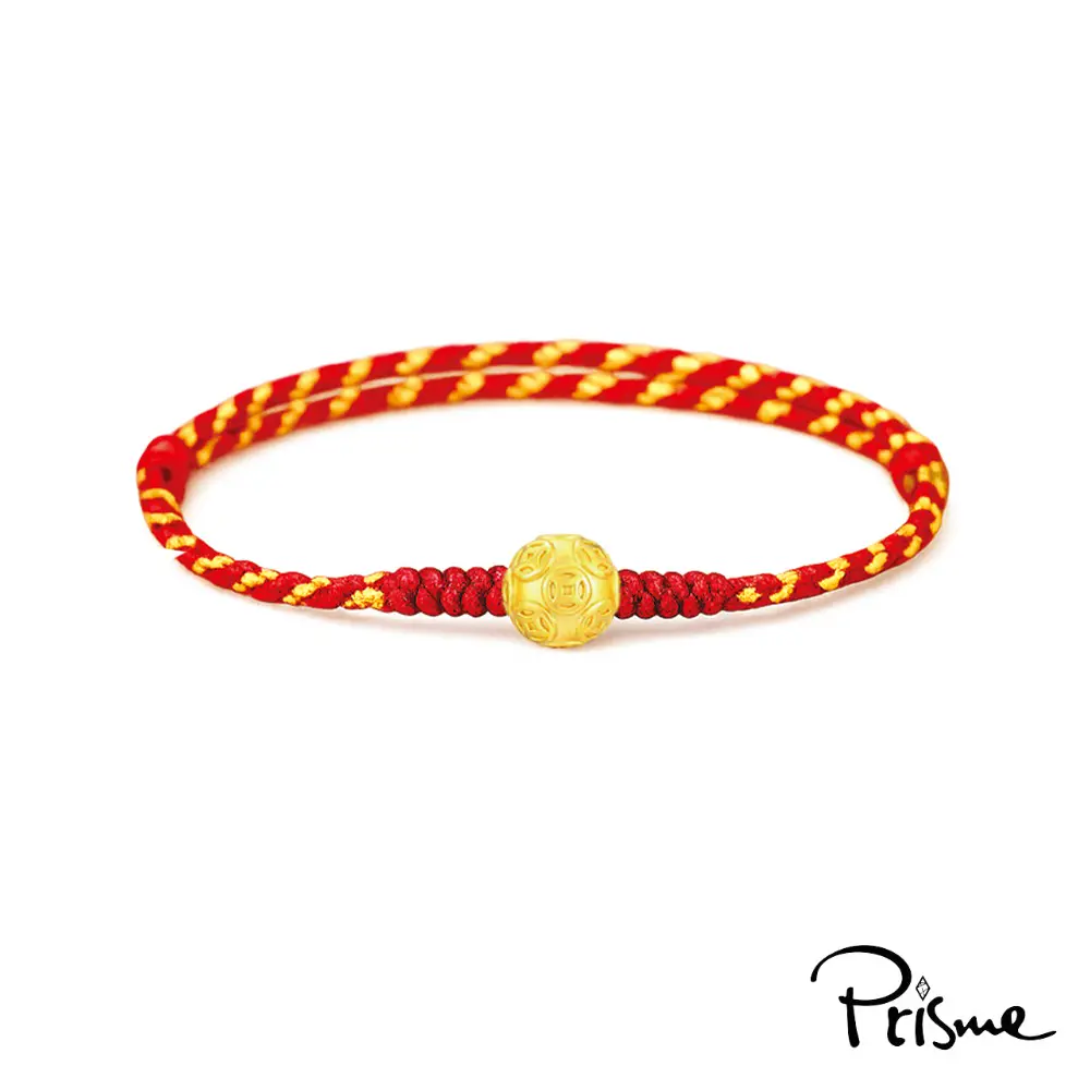 【Prisme Gold】黃金墜手鍊 純金999 福氣滿載紅金手繩 (金重約0.04錢±0.02)#財運滾滾-財運滾滾