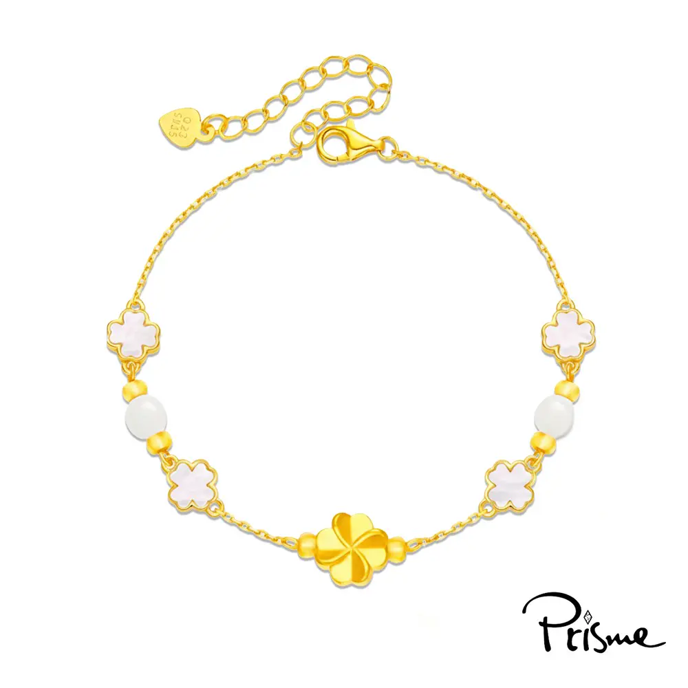 【Prisme Gold】黃金手鍊 純金999幸運草貝珠手鍊 (金重約0.04錢±0.02)#純金999幸運草貝珠手鍊-純金999幸運草貝珠手鍊