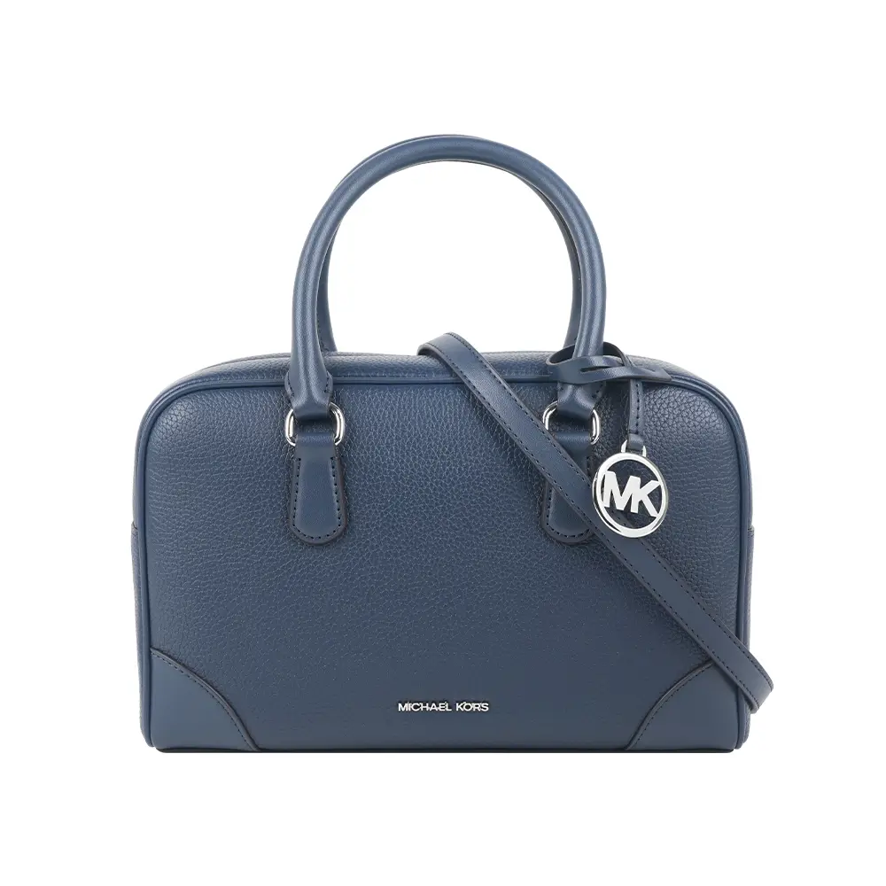 【Michael Kors】Thompson 銀字粒紋皮革中款二用保齡球包(海軍藍)
