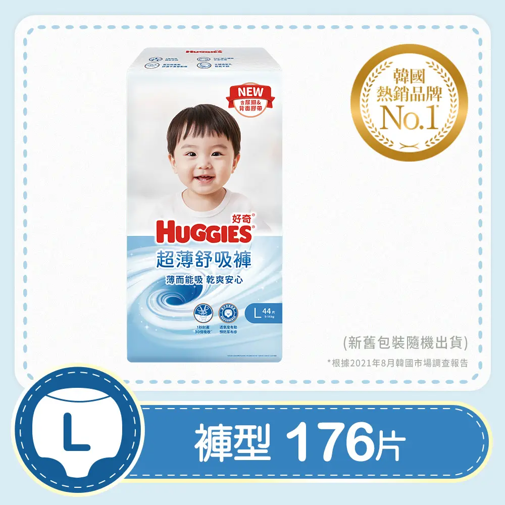 【HUGGIES 好奇】 超薄舒吸褲/褲型紙尿褲( L / XL / XXL) x4包-L號 44片*4包