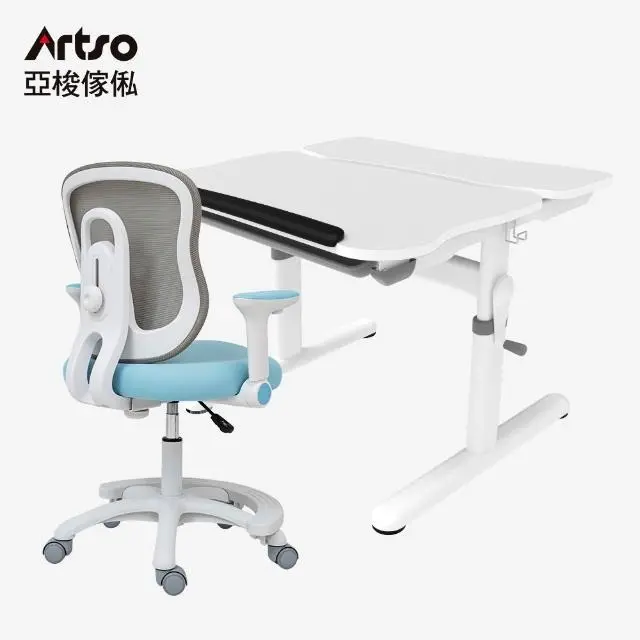 Artso 亞梭Easy One桌+吐司椅 升級坐剎輪(兒童桌椅/成長桌椅/學習桌椅/升降桌椅)#粉藍色-粉藍色