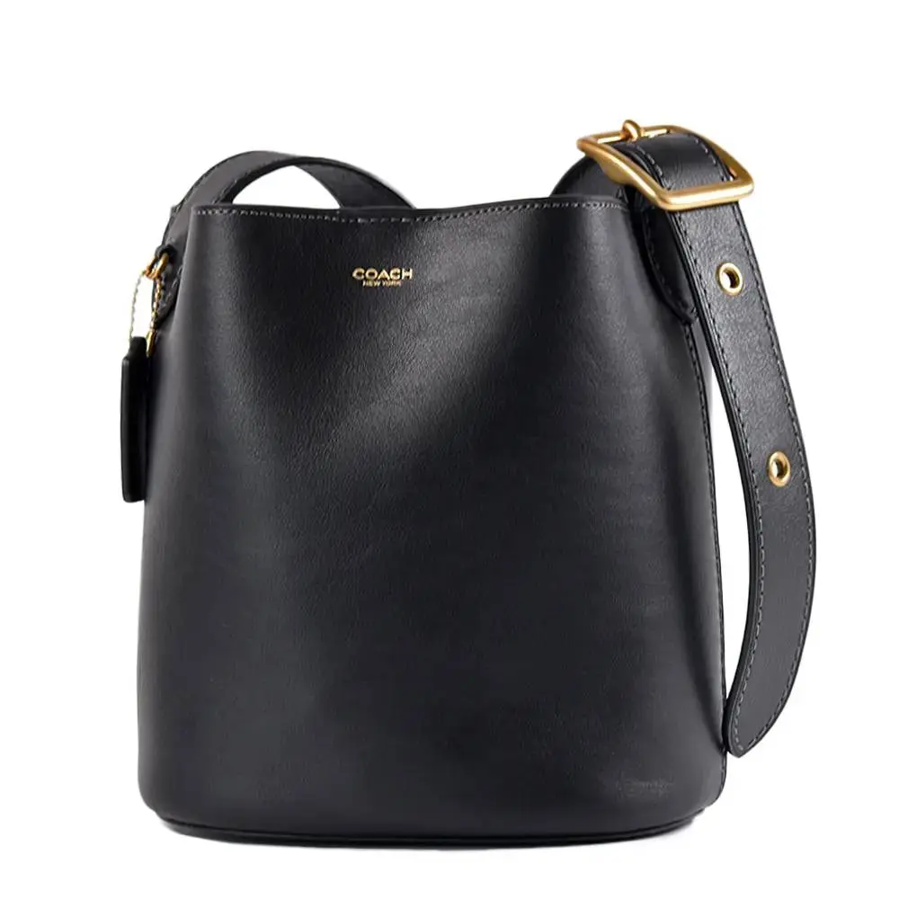 COACH 專櫃款 BLEECKER 21 牛皮肩背/斜背二用水桶包-黑色/附活動萬用包