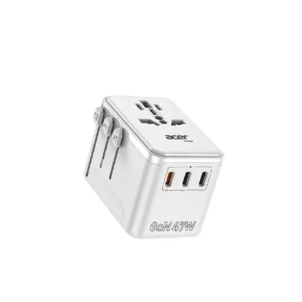 【Acer 宏碁】 47W GaN氮化鎵 萬國旅行轉接頭 PD快充萬用充(3C1A+1插座) -白色
