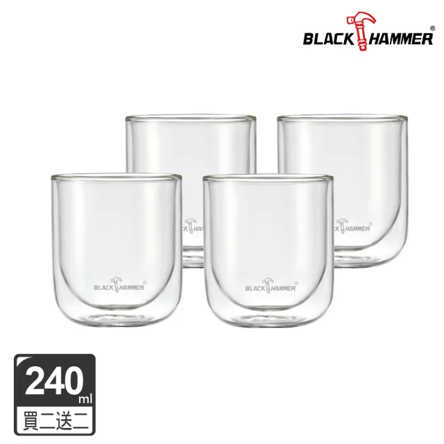 【BLACK HAMMER】4入 圓底雙層耐熱玻璃杯240ml
