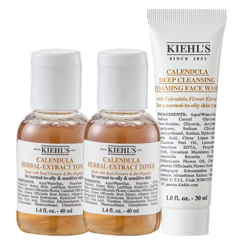 【Kiehl's 契爾氏】金盞花精華修護化妝水40ml*2+金盞花植物精華潔面泡泡凝露30ml 公司貨