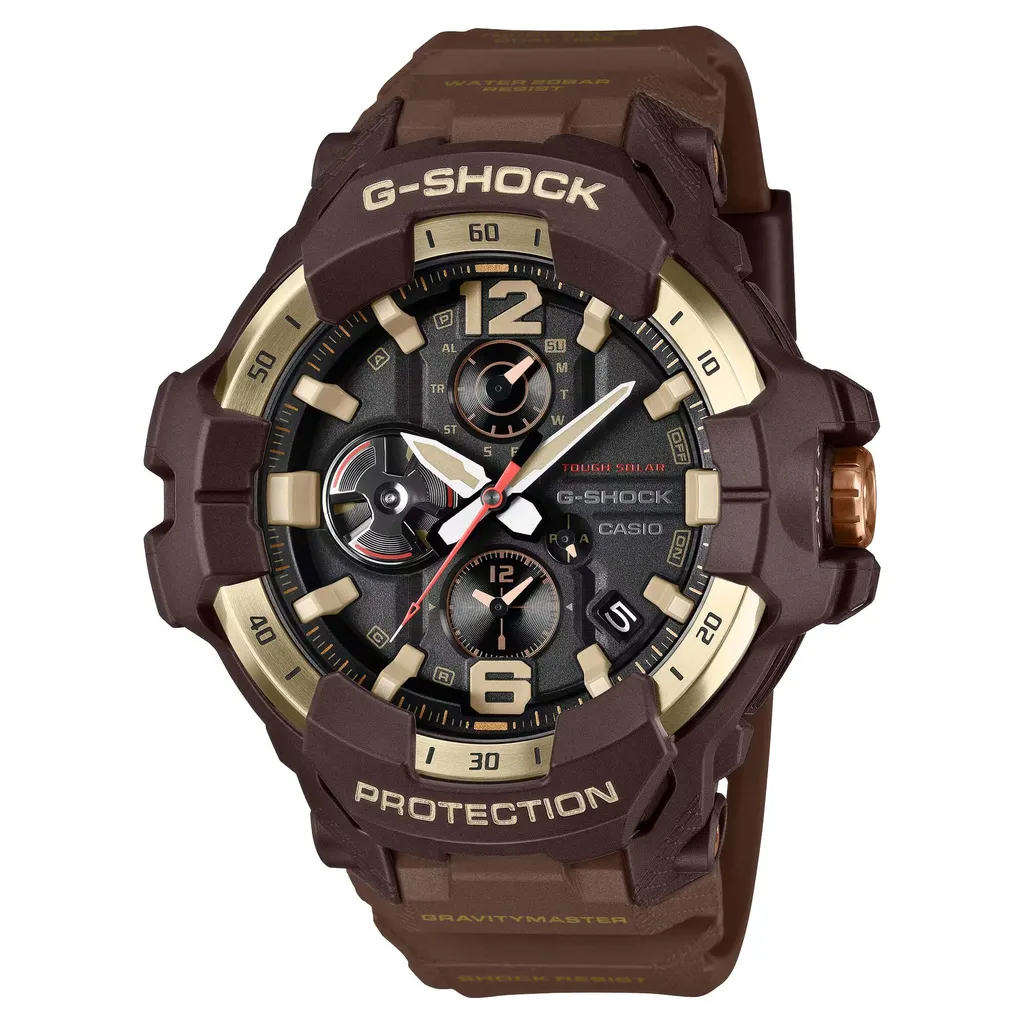 【CASIO】卡西歐 G-SHOCK GR-B300H-5A金色地平線 MASTER OF G - 空中 GRAVITYMASTER 棕色雙眼 金色鍍離子錶盤 指針式