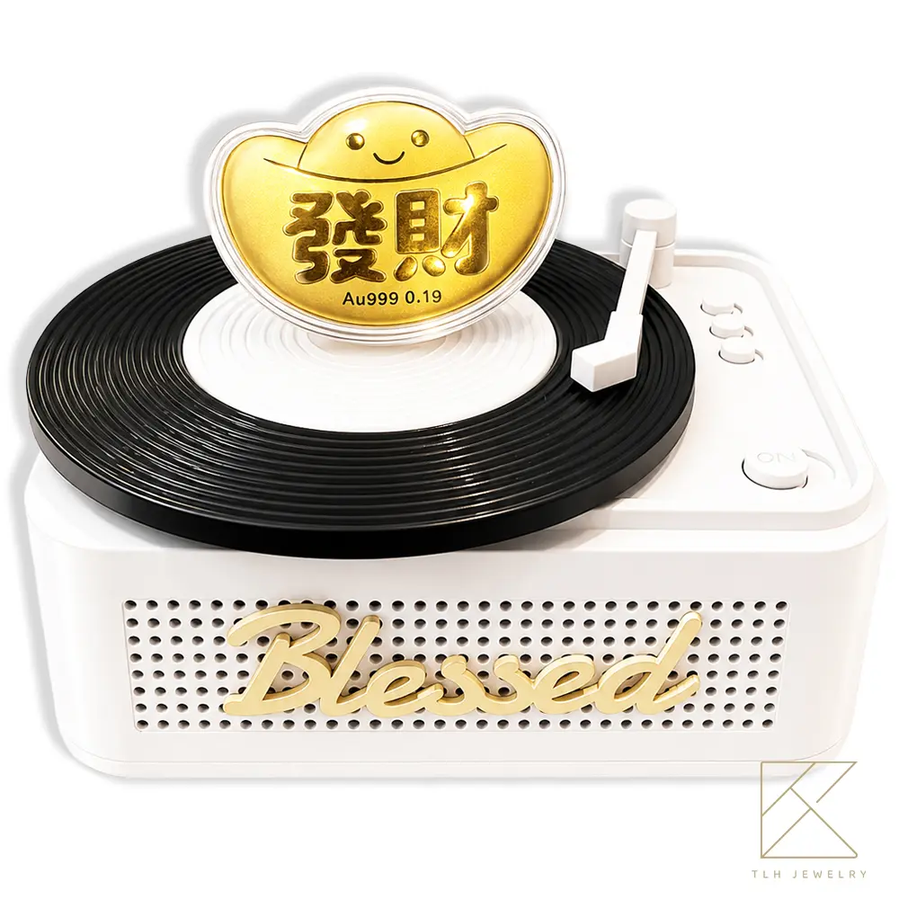 【TLH】黃金9999擺件 笑臉元寶+藍芽音響 金重0.1g (中秋節 祝壽 生日 送禮)