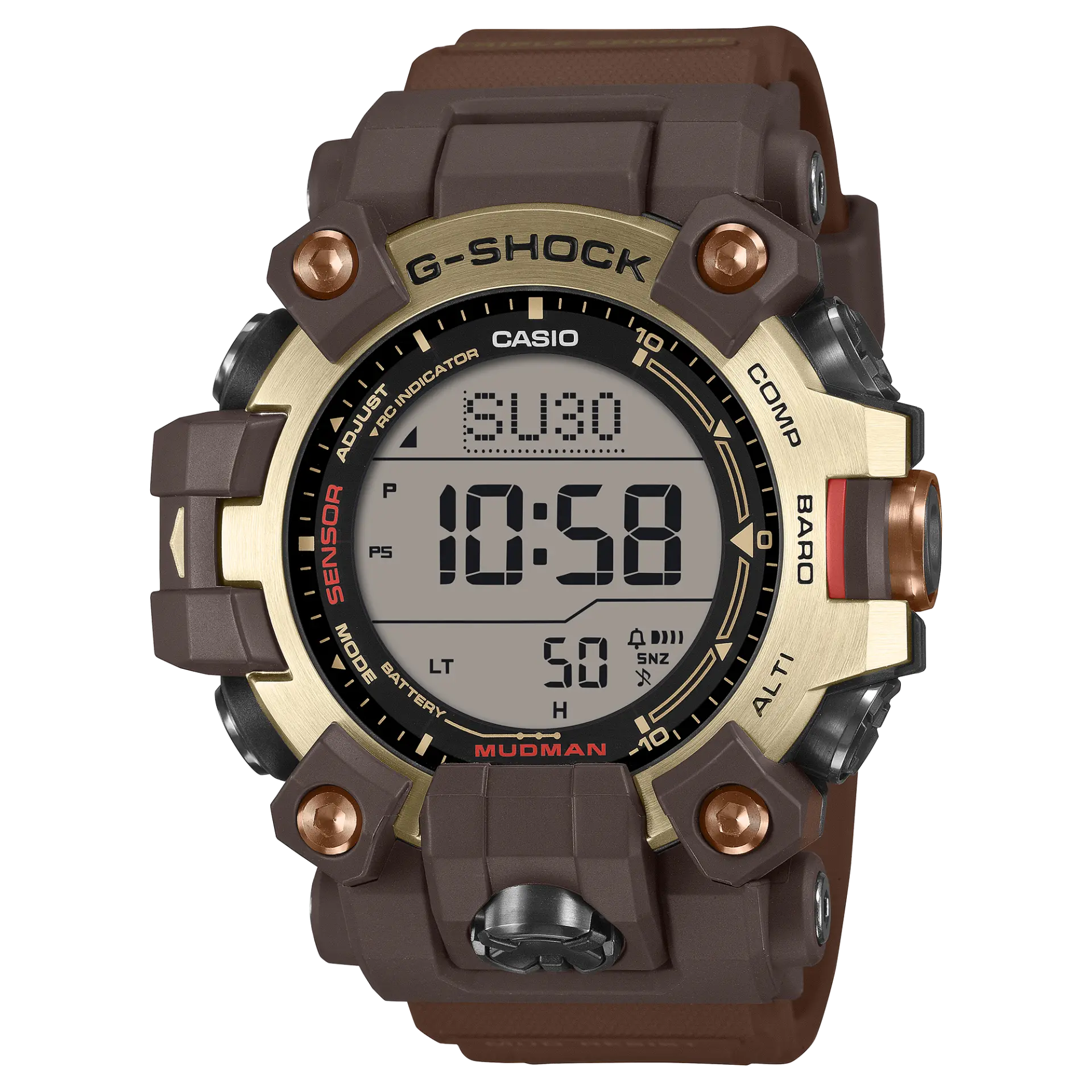【CASIO 卡西歐】G-SHOCK 電波 太陽能 防塵泥 雙層LCD顯示 三重感應器/52mm/緊急救援系列 GW-9500MH-5