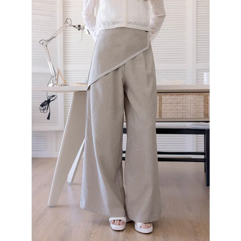 【HOME SHOP】HS 蕾絲滾邊片裙寬褲 卡其#M-M