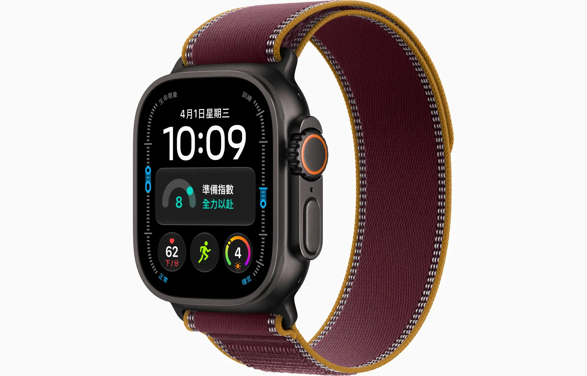 Apple 蘋果 Watch Ultra 4 (GPS+行動網路) 49mm-黑色鈦金屬錶殼+勃根地紅色越野錶環M/L