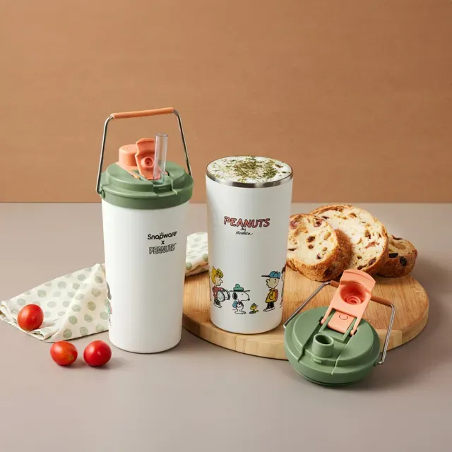 【CorelleBrands 康寧餐具】SNOOPY鋅動輕瓷大容量不鏽鋼手提保溫杯800ml贈隨行玻璃杯710ml