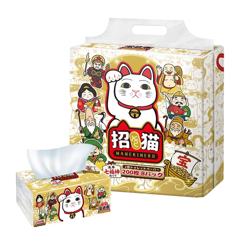 【Gotokuji Tokyo 東京豪德寺】招財貓&times; 淺草七福神-金運厚柔衛生紙(200抽x56包)