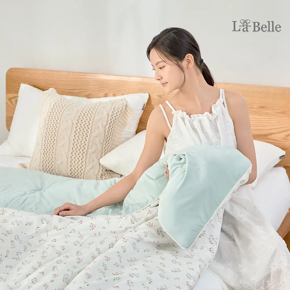 (網路獨家)義大利La Belle《莫奈花園》韓國水洗棉X雲朵絨可水洗溫控好眠冬被--雙人