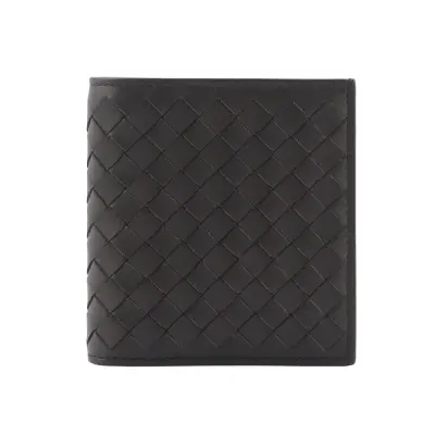 【BOTTEGA VENETA】小牛皮編織對開6卡短夾(深栗子色)