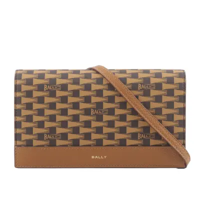 【BALLY】Pennant Monogram 塗層帆布及皮革皮夾式斜揹包(棕色)