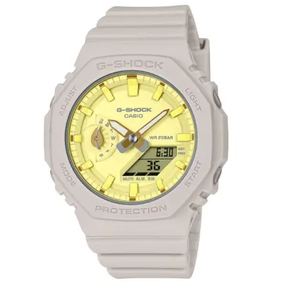 【CASIO 卡西歐】G-SHOCK 自然風格 柔和優雅 香草米黃 八角形錶殼 GMA-S2100NC-4A 42.9mm