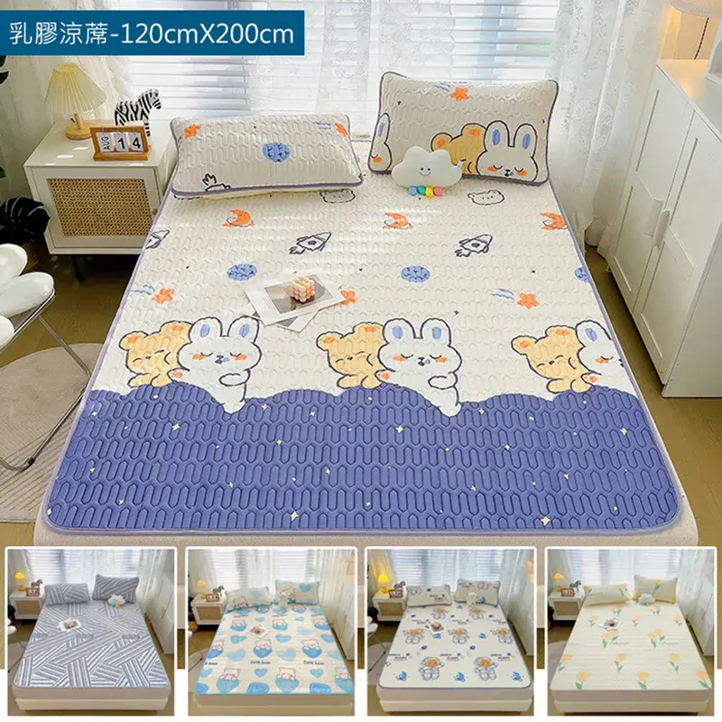 【魔小物】可水洗折疊冰絲乳膠涼蓆-單人加大120x200cm ★附同款枕頭套-單人加大1.2-午睡柯基