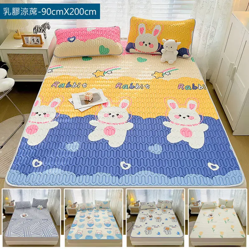 【魔小物】可水洗折疊冰絲乳膠涼蓆-單人90x200cm ★附同款枕頭套-單人0.9-午睡柯基