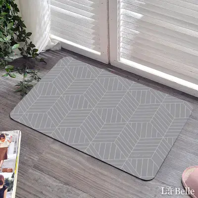 【格蕾寢飾】義大利La Belle《灰色幾何》抗菌可水洗軟式珪藻土強效吸水地墊 60*39CM BLA22002FF