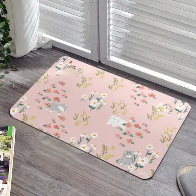 【格蕾寢飾】義大利Fancy Belle X FLUFFY HOUSE《我家貓 - 花園漫步印花》抗菌可水洗軟式珪藻土強效吸水地墊 60*39CM BFA22002FF-P