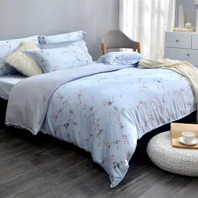 英國Abelia《天藍花開》雙人天絲木漿四件式兩用被床包組
