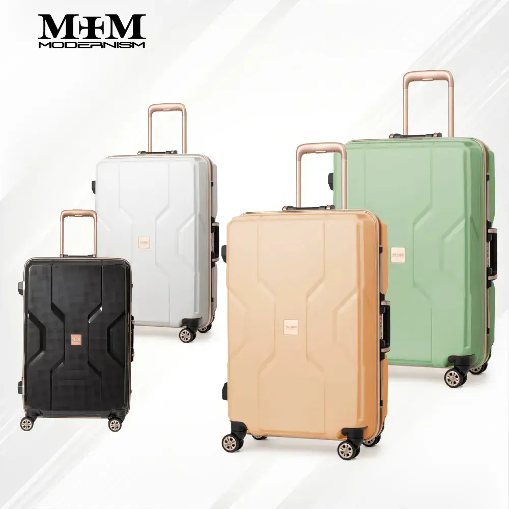 日本時尚行李箱品牌 MOM 20吋 24吋 28吋 M3002鋁框 輕量耐衝擊PP材質 霧面防刮 玫瑰金鋁框(20吋)-20吋-時尚黑金