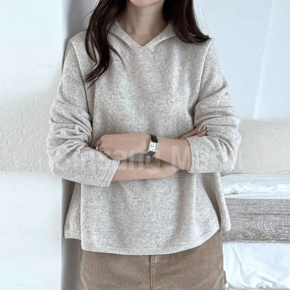 【HSTYLE】正韓女上衣 珍妮連帽長袖針織衫SOM1085-均碼-深藍色