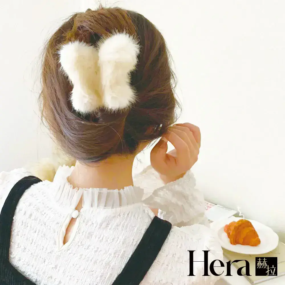 【HERA 赫拉】秋冬毛絨蝴蝶鯊魚夾 H111110106(髮飾 鯊魚夾)-卡其色