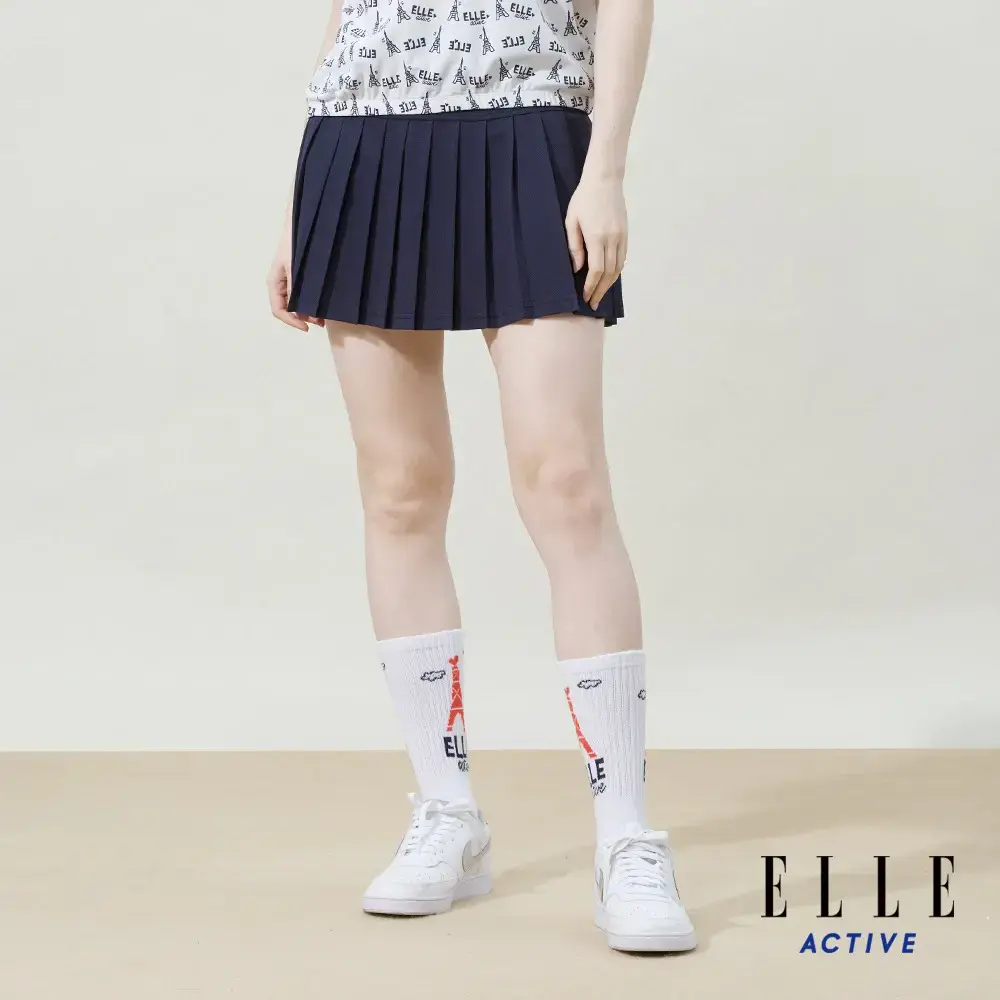 【ELLE ACTIVE】女款 純色百褶短裙/褲裙-深藍色(EA25S2W2102#39)-深藍色 M