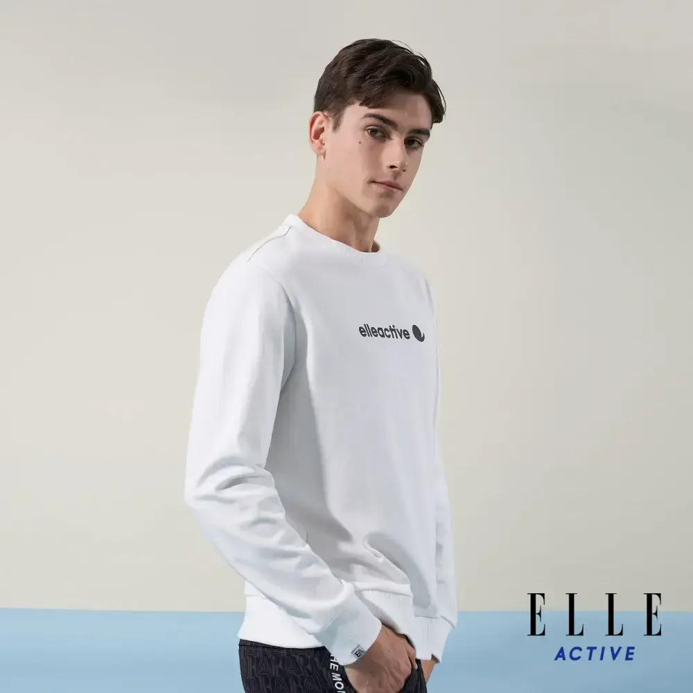 【ELLE ACTIVE】男款 休閒圓領長袖T恤-白色(EA24S2M1701#90)-白色 L