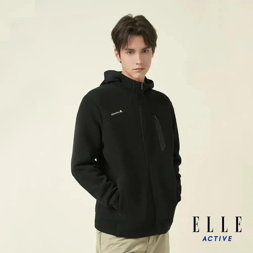 【ELLE ACTIVE】男款 運動連帽外套-黑色(EA24W2M6101#99)-黑色 L