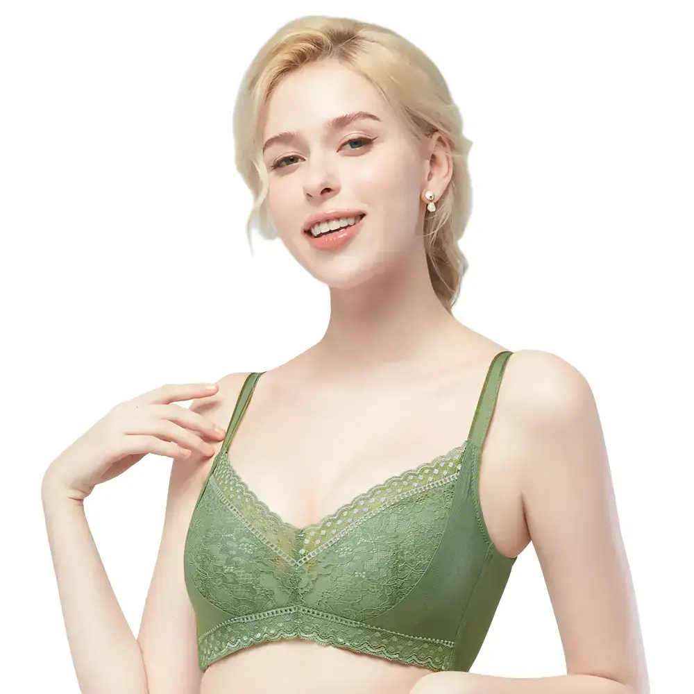 【思薇爾】冰絲美波系列B-E罩無鋼圈蕾絲包覆女內衣(莫棕綠)#B080-B080